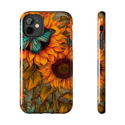 Vintage Blue Butterfly & Sunflower Art – iPhone Case