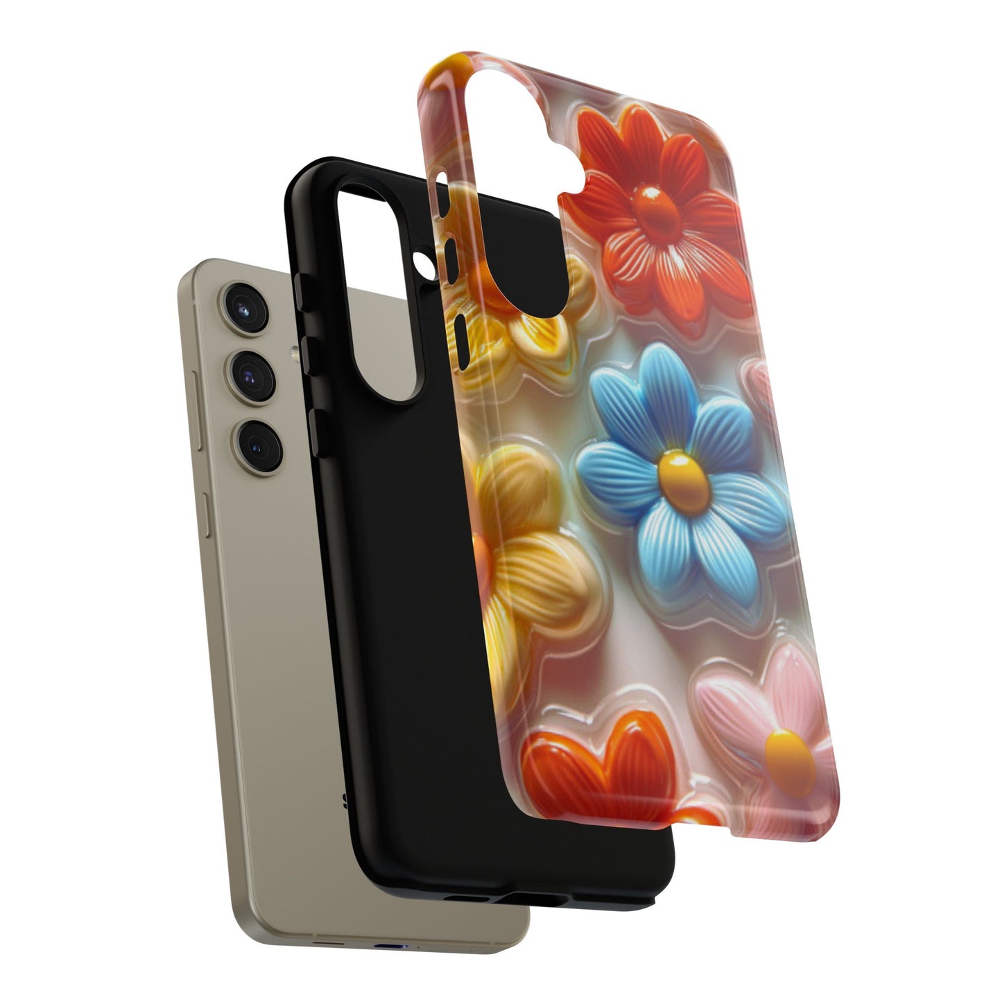 Glossy Retro Flower Samsung Galaxy Case – Colorful 3D Floral Design, Durable Protection - BOGO Cases