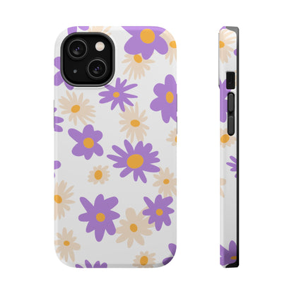 Retro Daisy Flower MagSafe iPhone Case – Pastel Purple & Cream Floral Design with Matte Finish