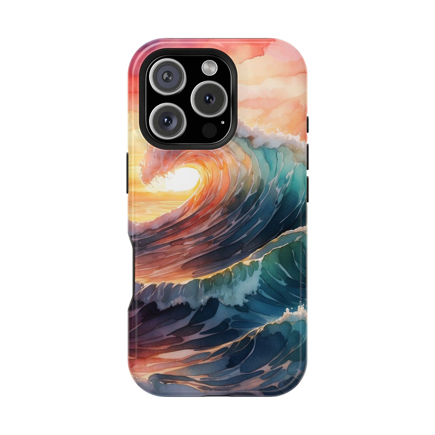 Ocean Sunrise Wave MagSafe iPhone Case – Vibrant Watercolor Wave Design