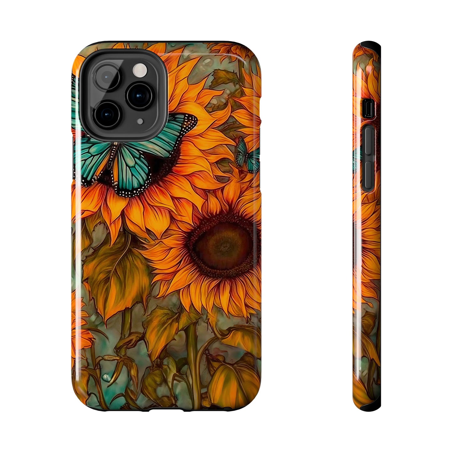 Vintage Blue Butterfly & Sunflower Art – iPhone Case