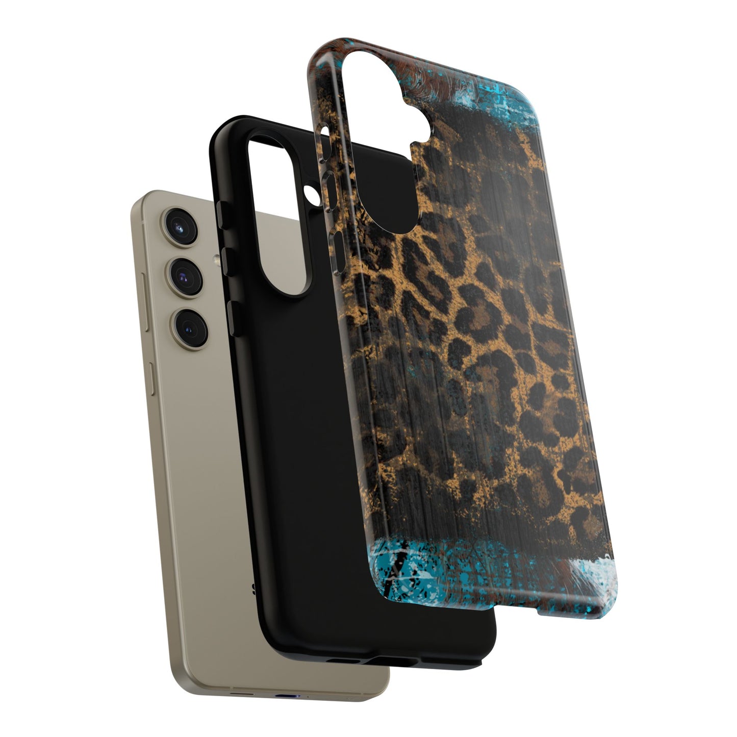 Boho Leopard and Turquoise Tough Samsung Galaxy Case – Rustic Western Design with Dual-Layer Protection