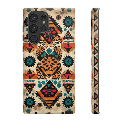 Bohemian Leopard & Tribal Floral Tough Samsung Galaxy Case – Vibrant Eclectic Design, Dual-Layer Protection