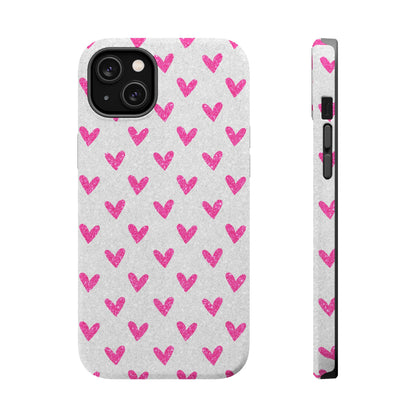 Pink Hearts on Glitter Silver – MagSafe iPhone Case