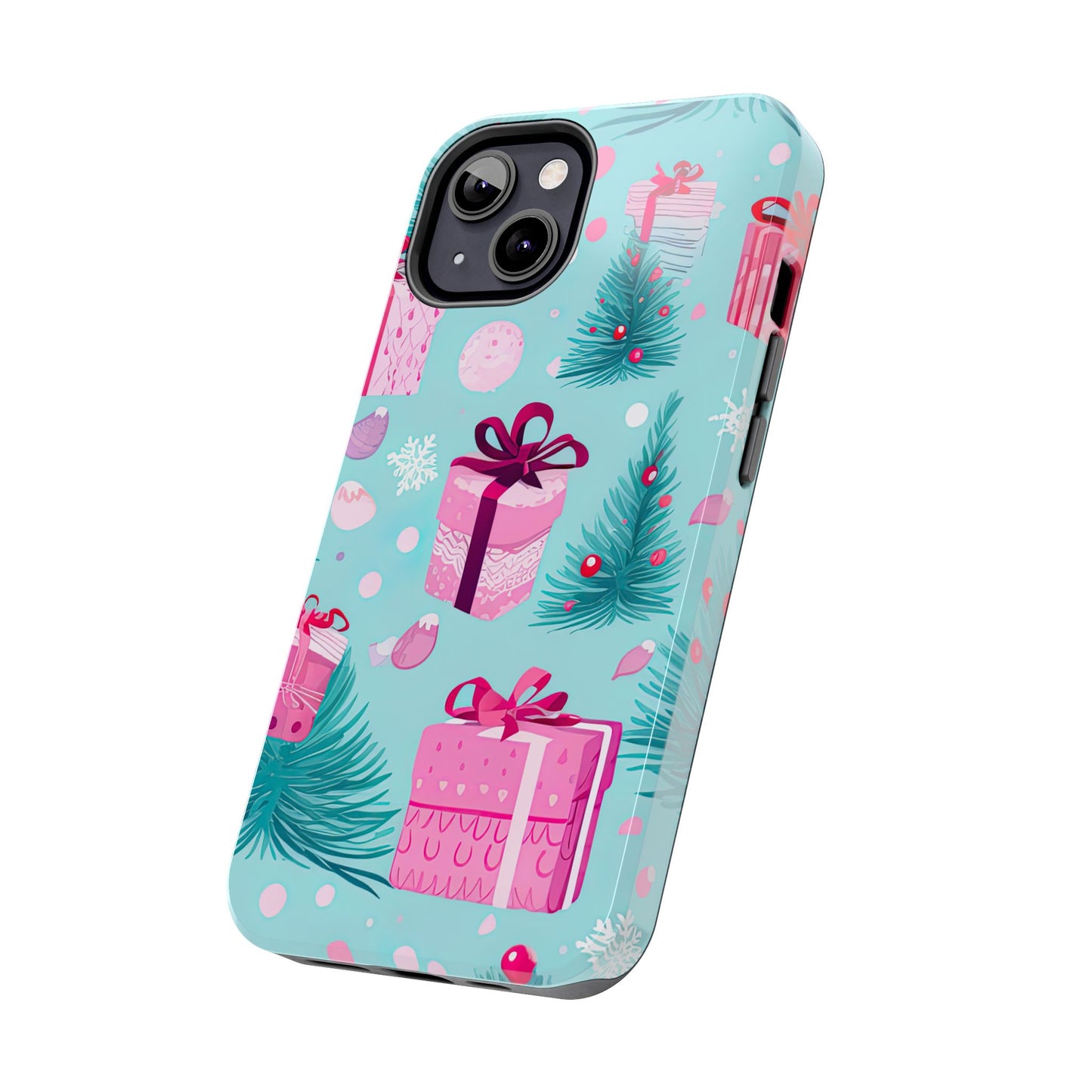 Festive Pink Christmas Gifts and Evergreen iPhone Case – Holiday Theme, Protective Cover