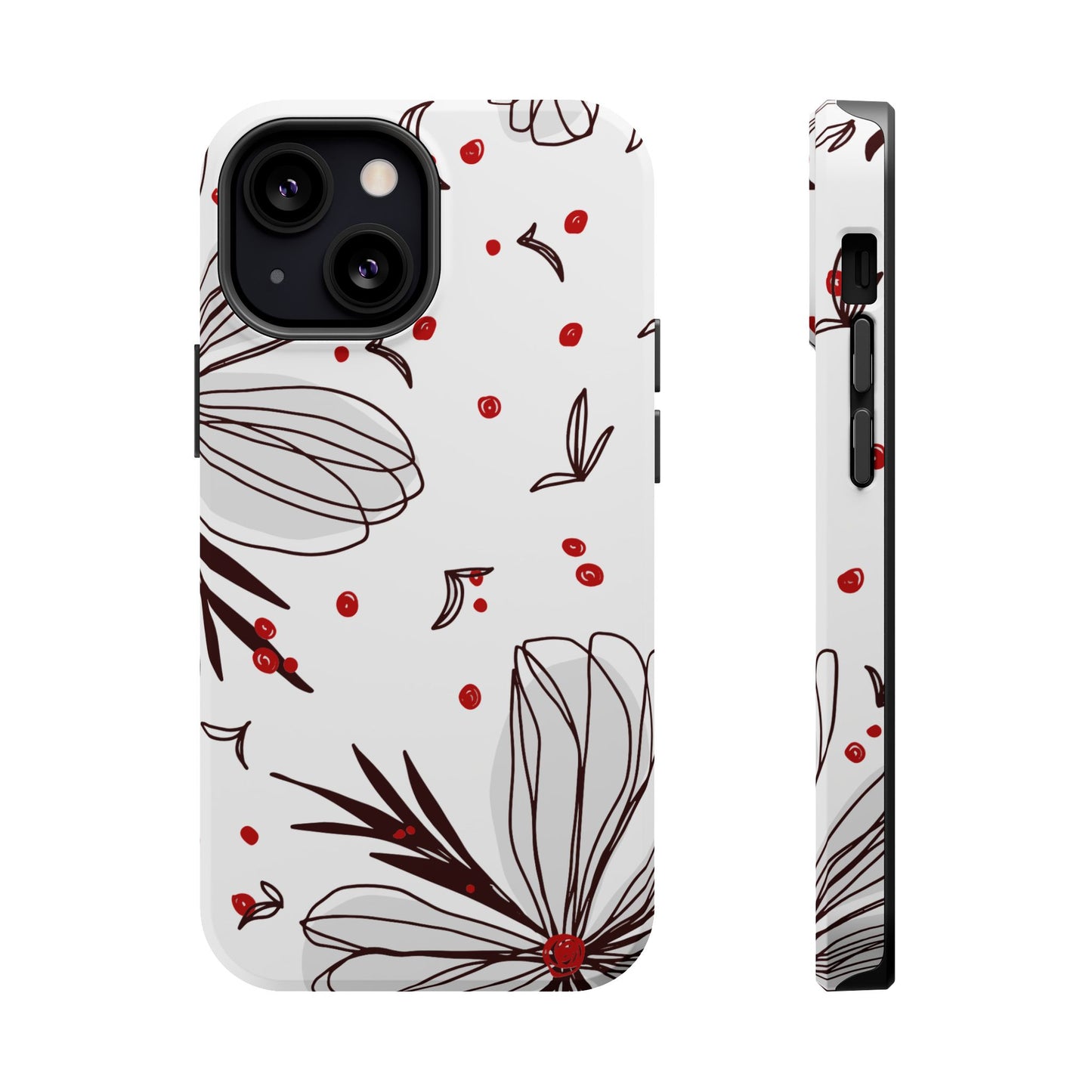 Minimalist Line Art Floral Tough MagSafe iPhone Case – Bold Red and Black Design, Shockproof Protection