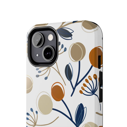 Modern Botanical Berries Tough iPhone Case – Earthy Tones & Navy Accents, Shock-Resistant