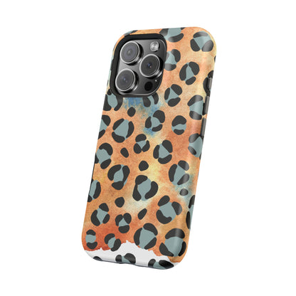 Sunset Watercolor Leopard Print Tough MagSafe iPhone Case – Artistic Animal Pattern with Dual-Layer Protection