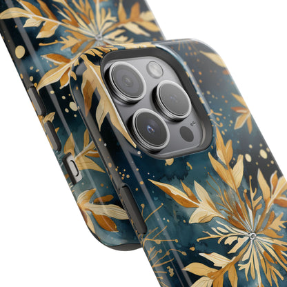 Gold Floral Snowflakes on Midnight Blue - MagSafe iPhone Series Case