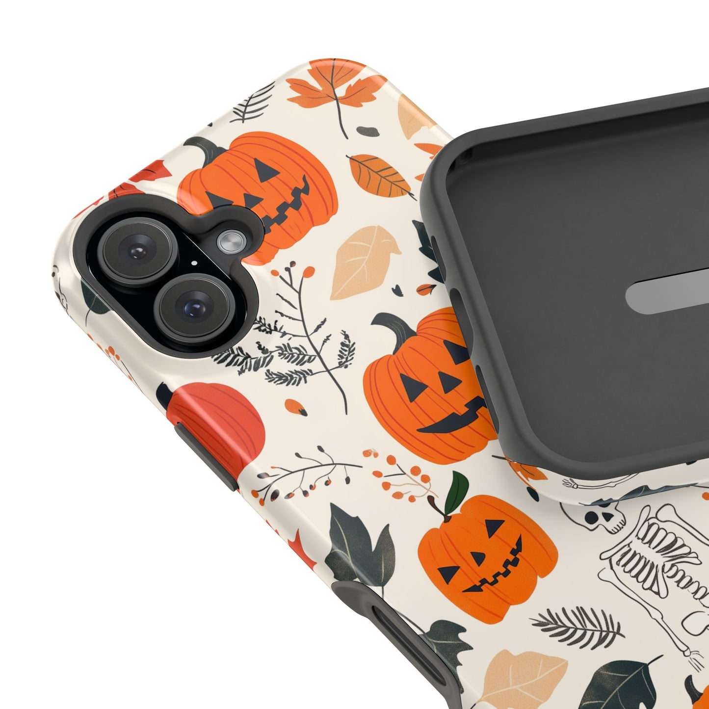 Spooky Pumpkin & Skeleton MagSafe iPhone Case – Halloween Jack-O'-Lantern Design