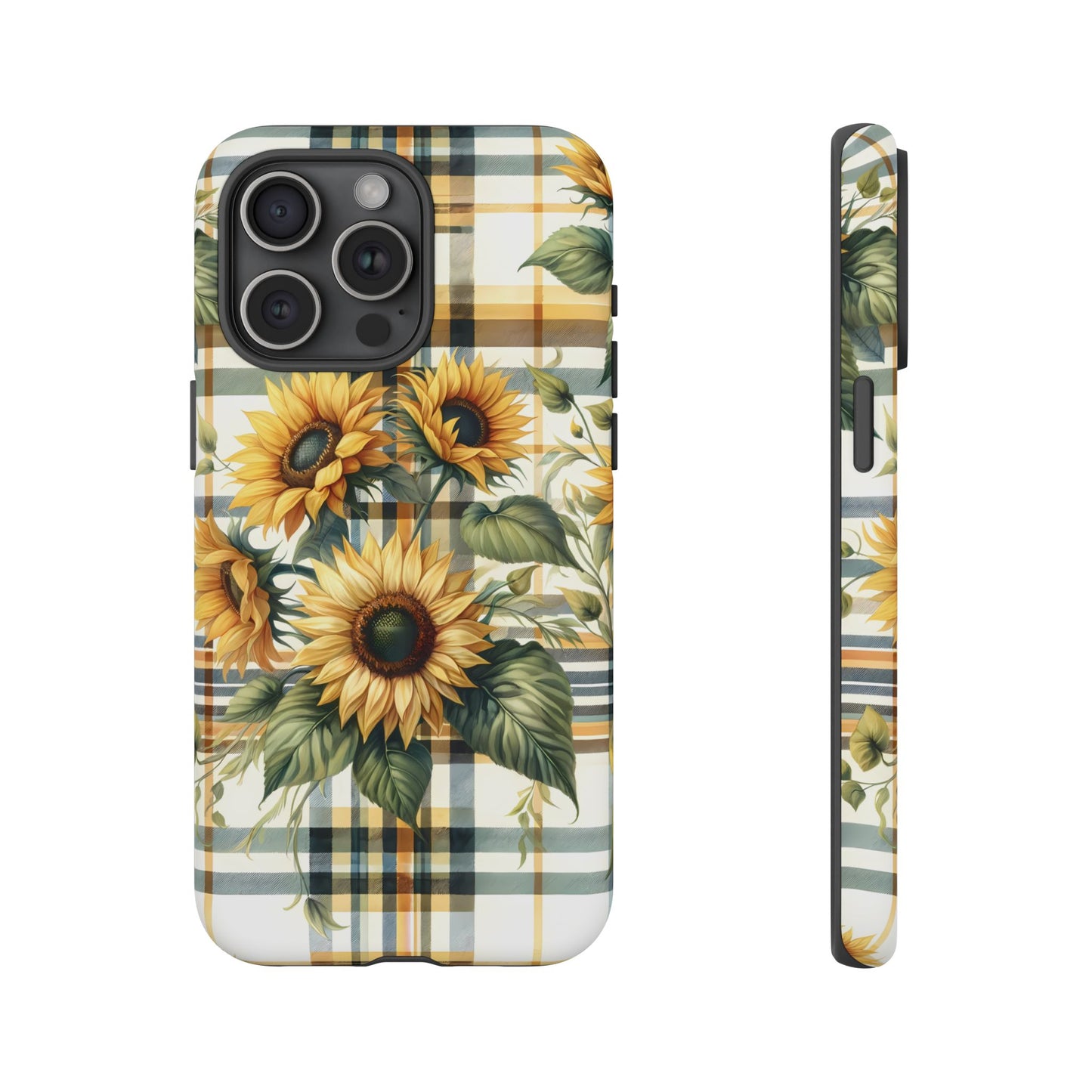 Cute Sunflower Phone Case - Sunny Blossom Plaid - Checkered Sunflowers Phone Case for iPhone & Samsung. Be Happy With These Bright Colors!