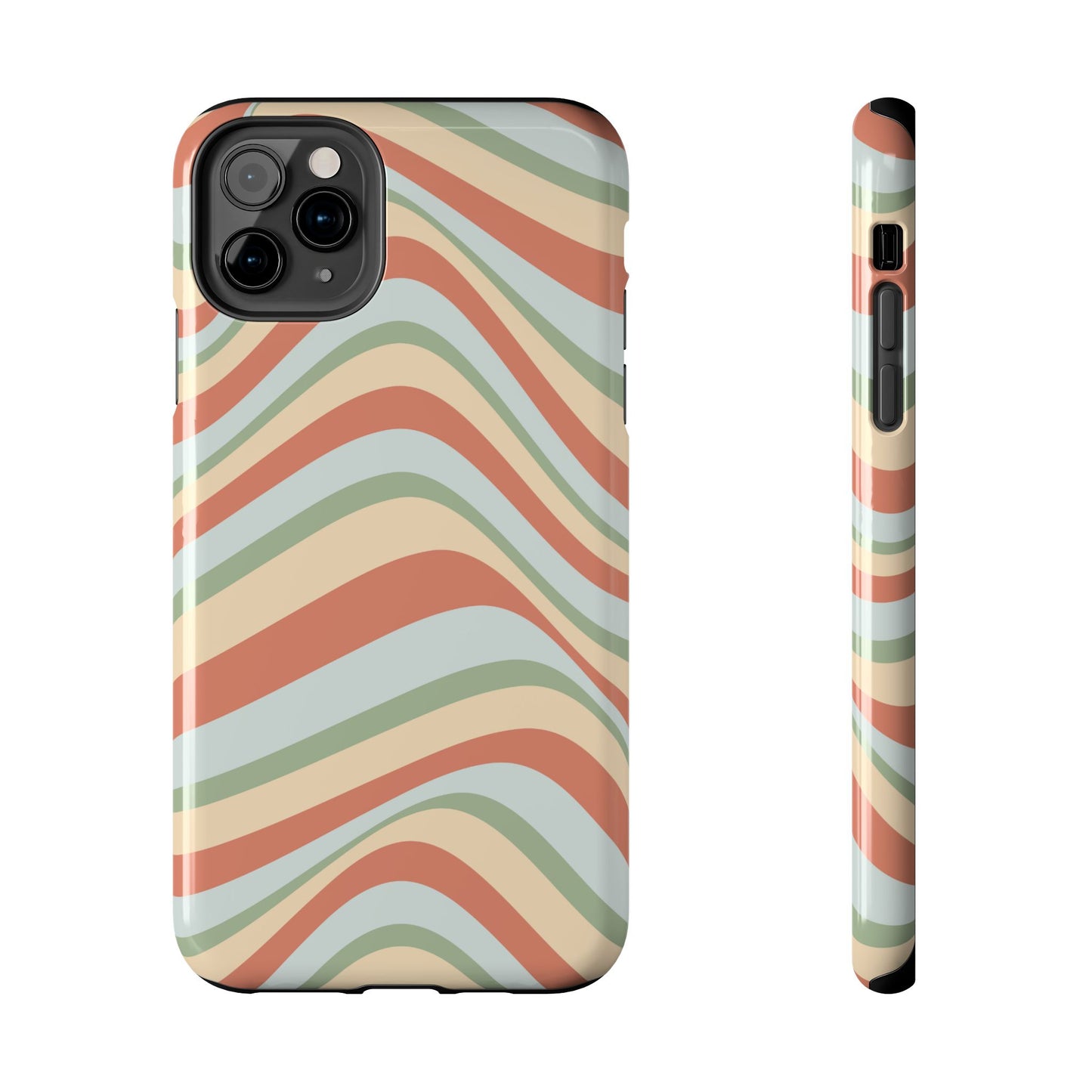 Vintage Earthy Waves iPhone Case – Retro 70s-Inspired in Warm Green, Cream, and Rust