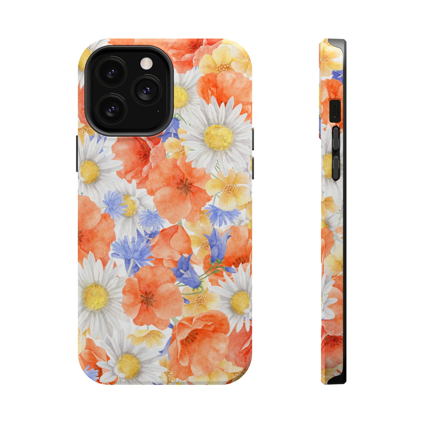 Watercolor Wildflower Pattern MagSafe iPhone Case – Durable Matte Finish with Daisy, Poppy & Cornflower Design