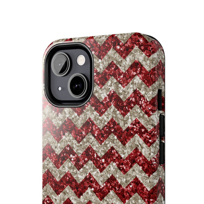 Sparkling Red & White Chevron – Glitter Illusion iPhone Case