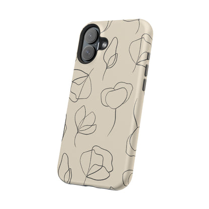 Minimalist Line Art Floral Tough MagSafe iPhone Case – Elegant Abstract Design with Dual-Layer Protection