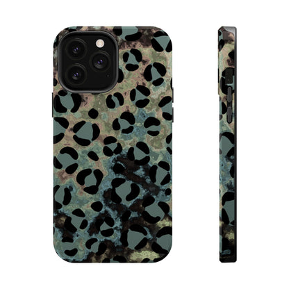 Moody Watercolor Leopard Print Tough MagSafe iPhone Case – Earthy Abstract Pattern with Dual-Layer Protection