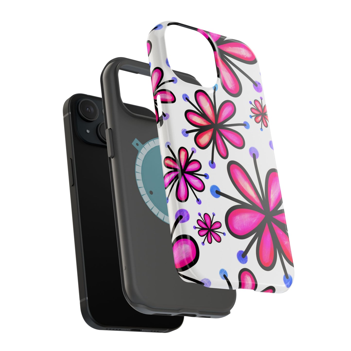 Pink Retro Bloom MagSafe iPhone Case – Ultra-Slim Design, Glossy Finish