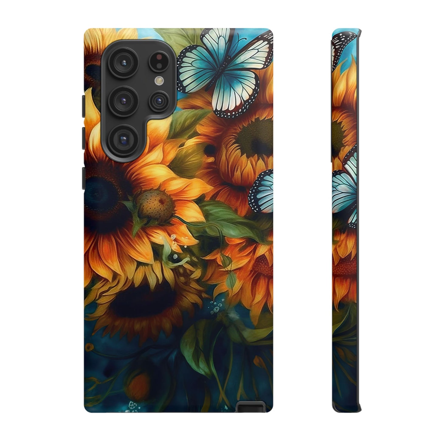 Aqua Blue Butterfly & Sunflower Art – Samsung Galaxy Case