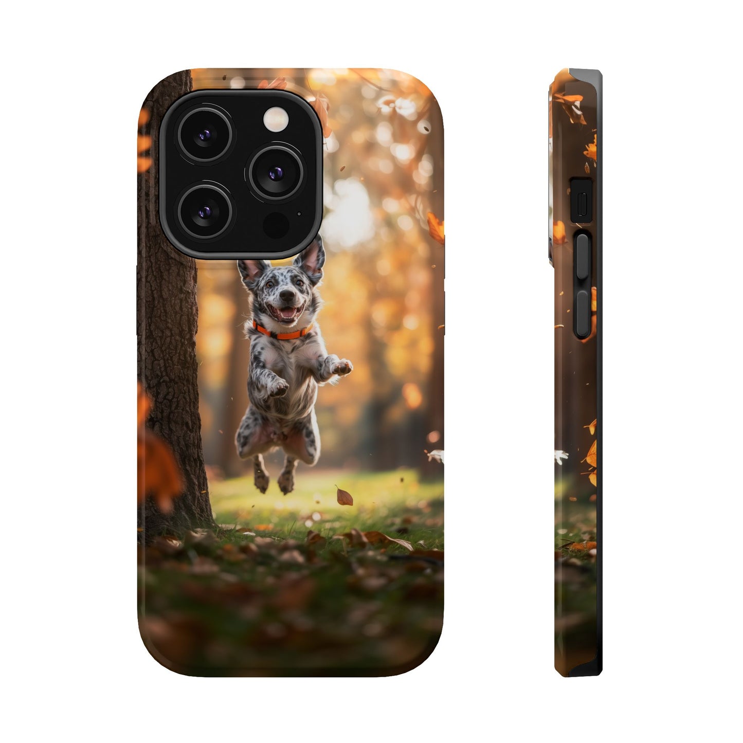 Energetic Blue Heeler Forest Pup MagSafe iPhone Case – Durable Outdoor-Inspired Design