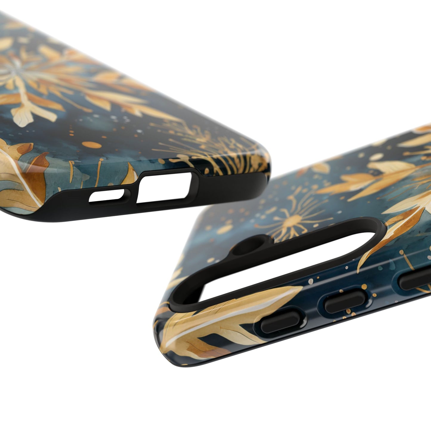 Gold Floral Snowflakes on Midnight Blue - Samsung Galaxy Series Case