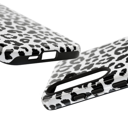 Monochrome Leopard Print Tough Samsung Galaxy Case – Classic Black and White Design with Dual-Layer Protection