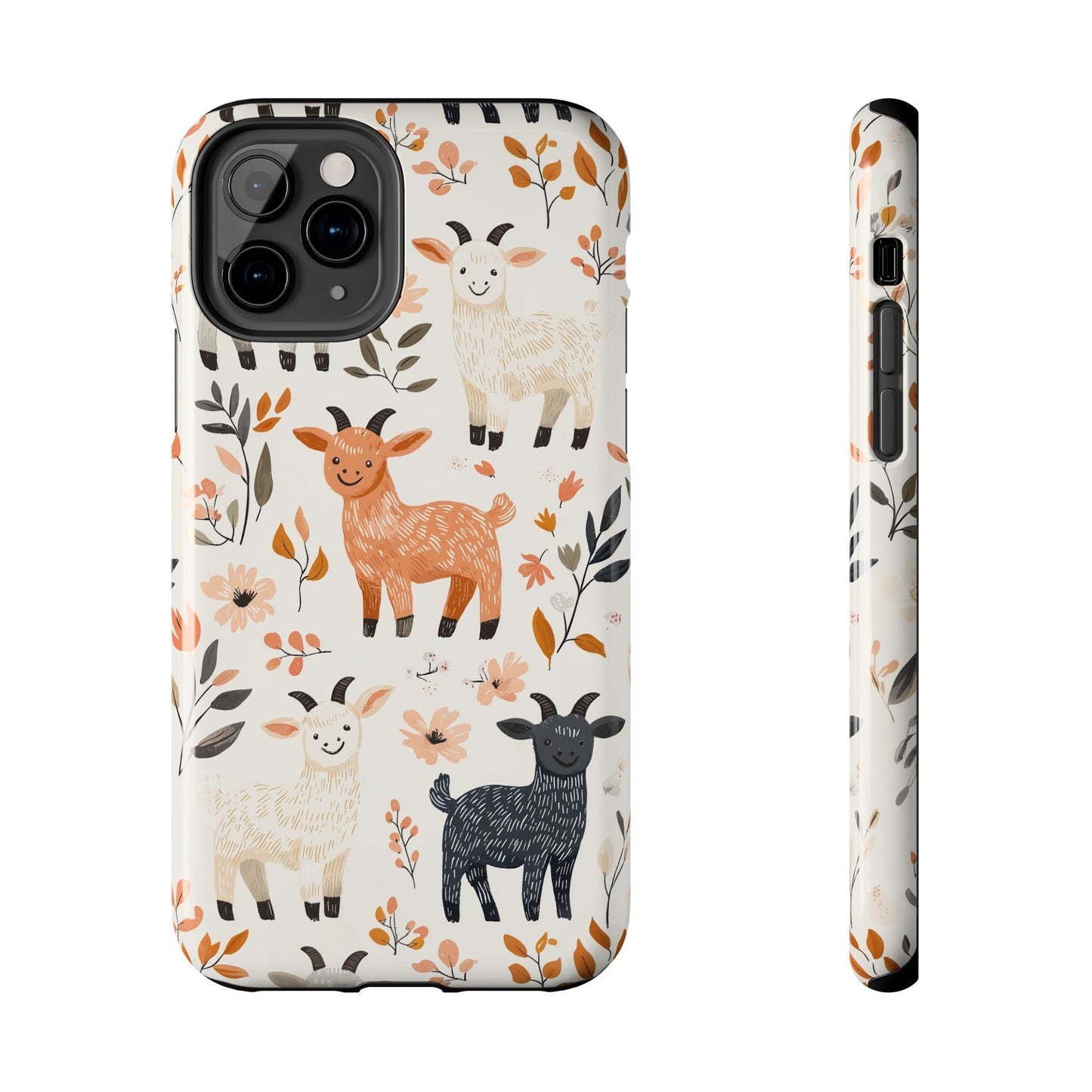 iPhone Case: Smiley Goats & Dried Flowers – Vintage Charm