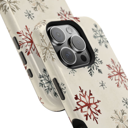 Vintage Red and Gray Snowflake Pattern – MagSafe iPhone Series Case