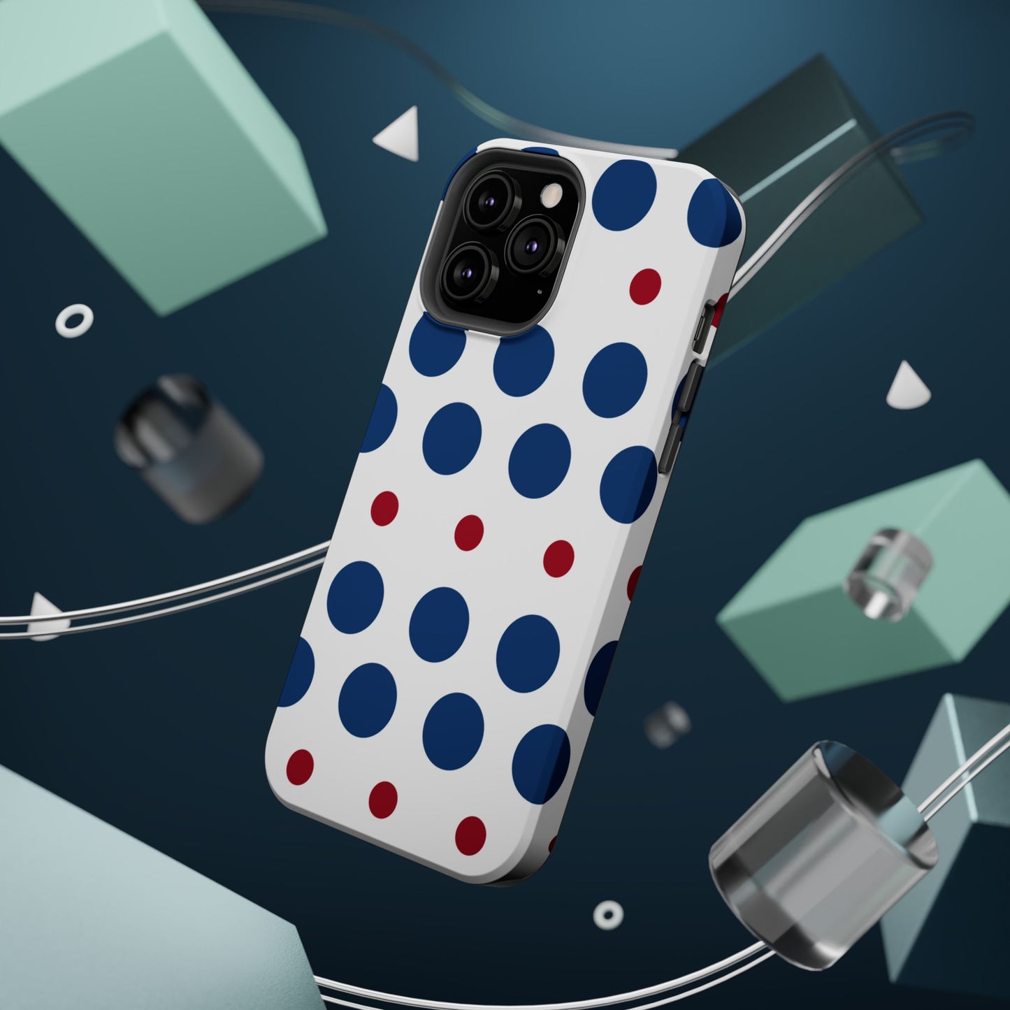 Bold Navy & Red Polka Dot Pattern – MagSafe iPhone Case