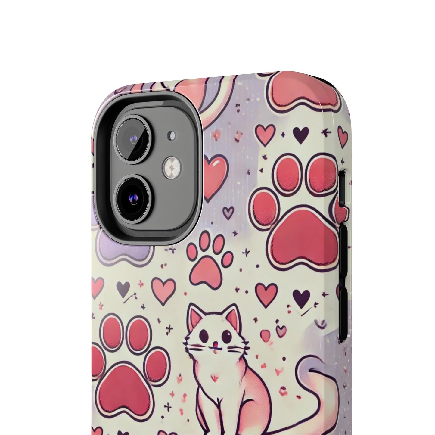 Cute Cat and Paw Print iPhone Case - Pet Lover’s Protective Cover