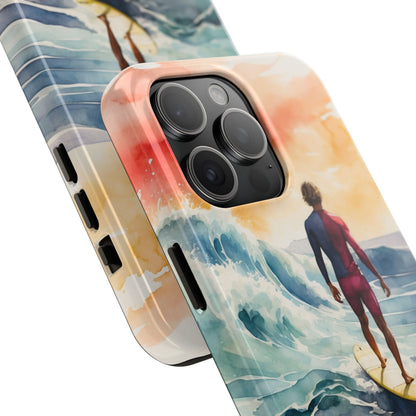 Surfer’s Sunset Wave iPhone Case – Vibrant Watercolor Design