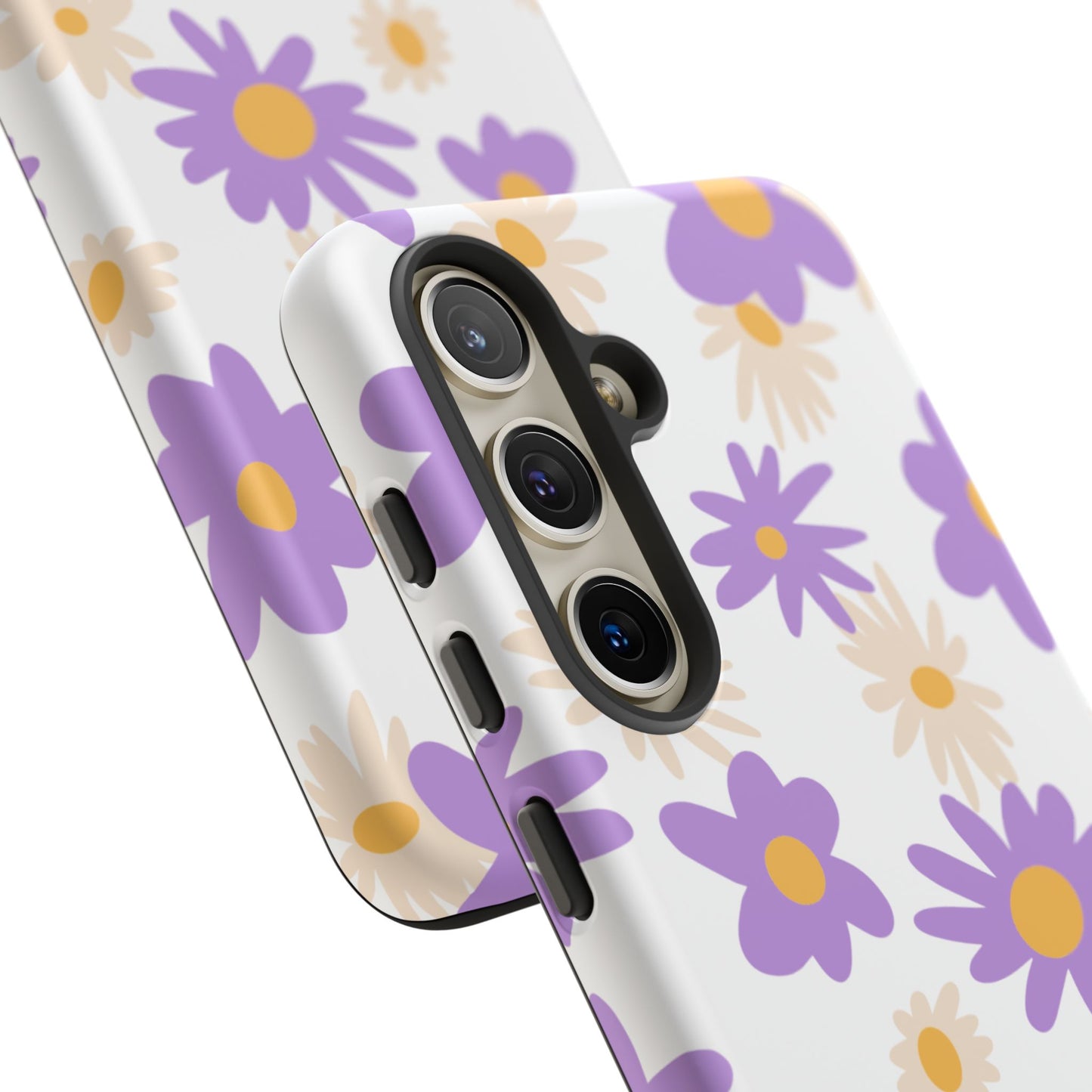 Retro Daisy Flower Samsung Galaxy Case – Pastel Purple & Cream Floral Design with Matte Finish