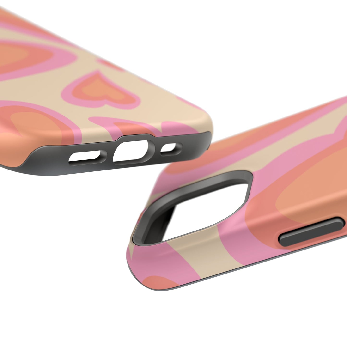 Retro Pink Hearts MagSafe iPhone Case – Shock-Resistant, Matte Finish, Dual-Layer Protection