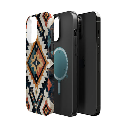 Vintage Southwestern Diamond Tough MagSafe iPhone Case – Rustic Tribal Design, Dual-Layer Protection