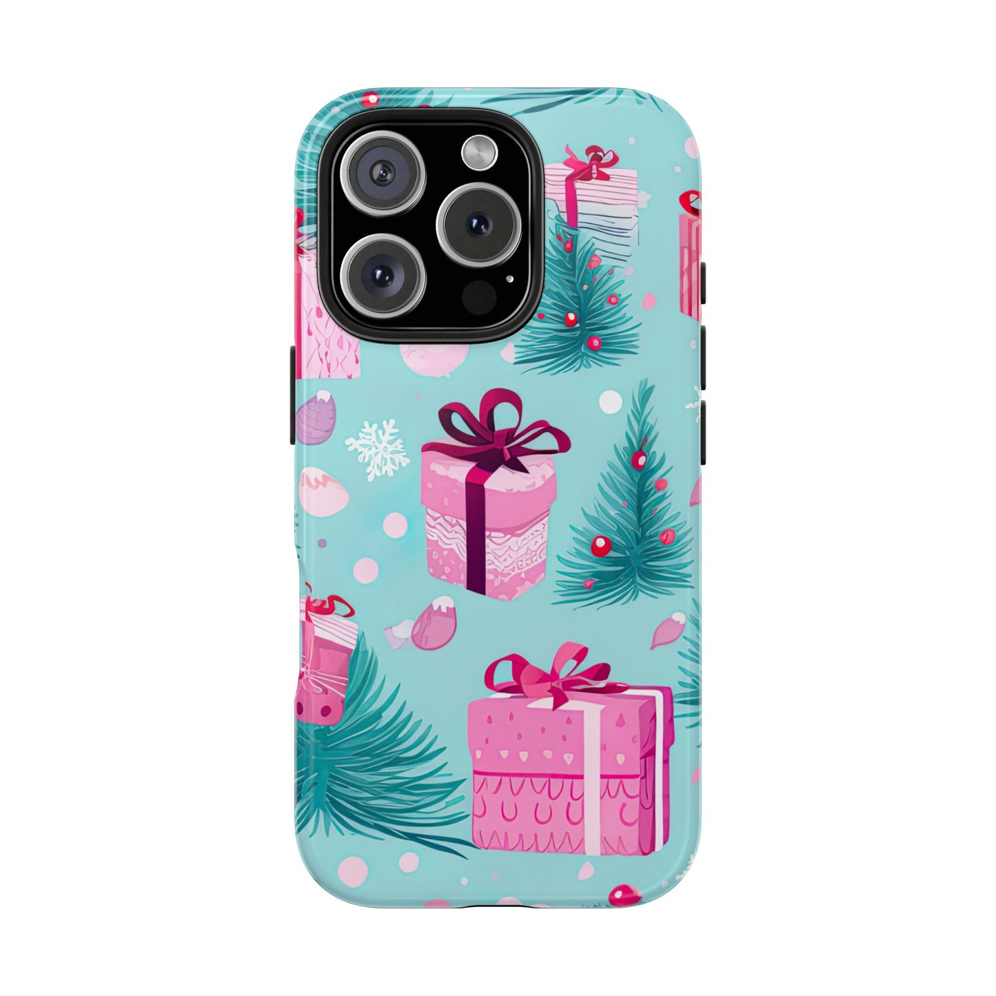 Festive Pink Christmas Gifts and Evergreen iPhone Case – Holiday Theme, Protective Cover