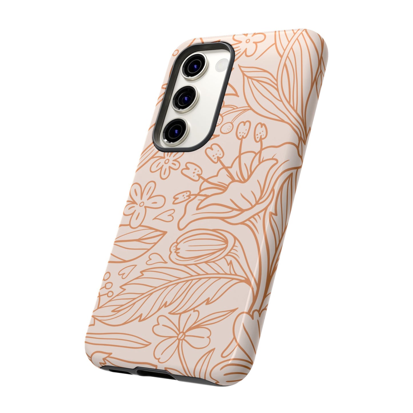 Soft Terracotta Floral Line Art Tough Samsung Galaxy Case – Minimalist Botanical Design with Dual-Layer Protection