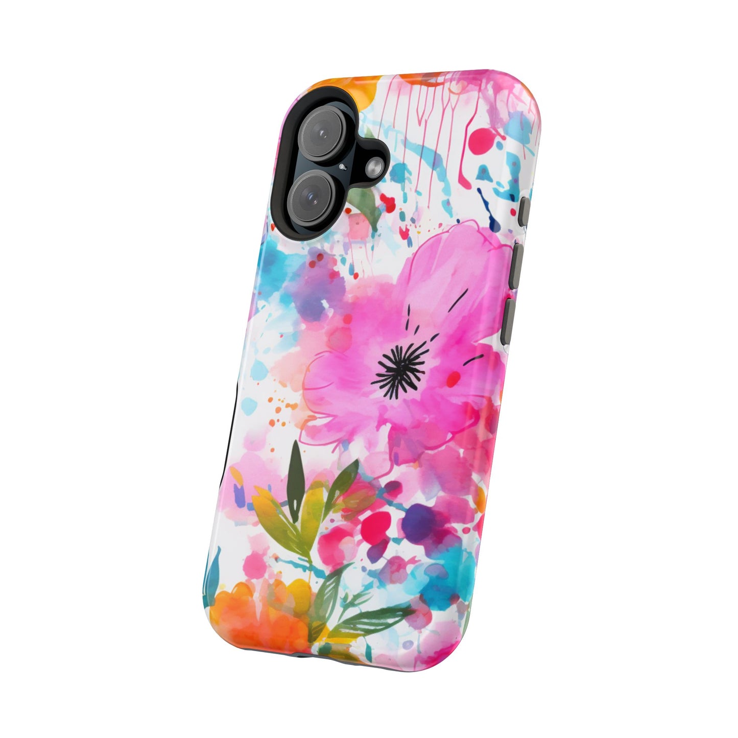 Color Splash Pink & Orange Watercolor Floral - MagSafe iPhone Case