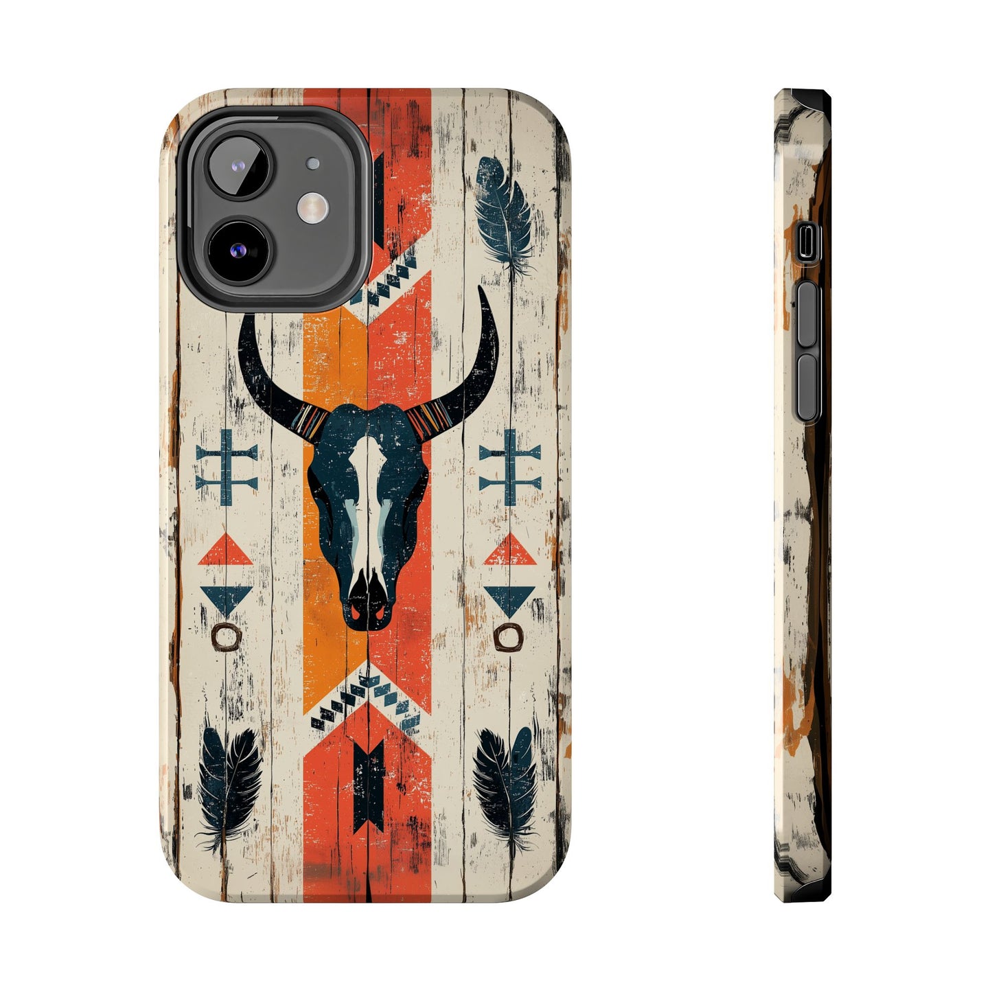 Rustic Western Bull Skull Tough iPhone Case – Distressed Wood Design, Dual - Layer Protection - BOGO Cases