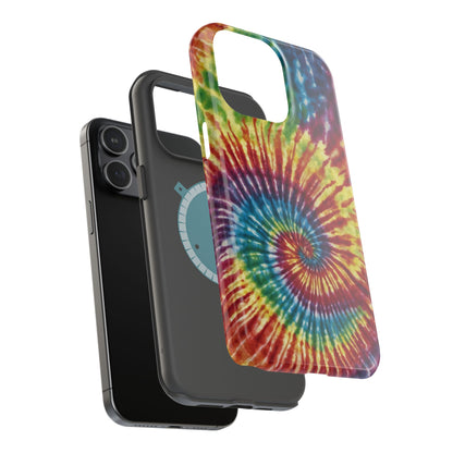 Vibrant Spiral Tie-Dye MagSafe Case – Retro Rainbow Design