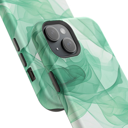 Translucent Flowing Green Fabric MagSafe iPhone Case – Elegant Fluid Design