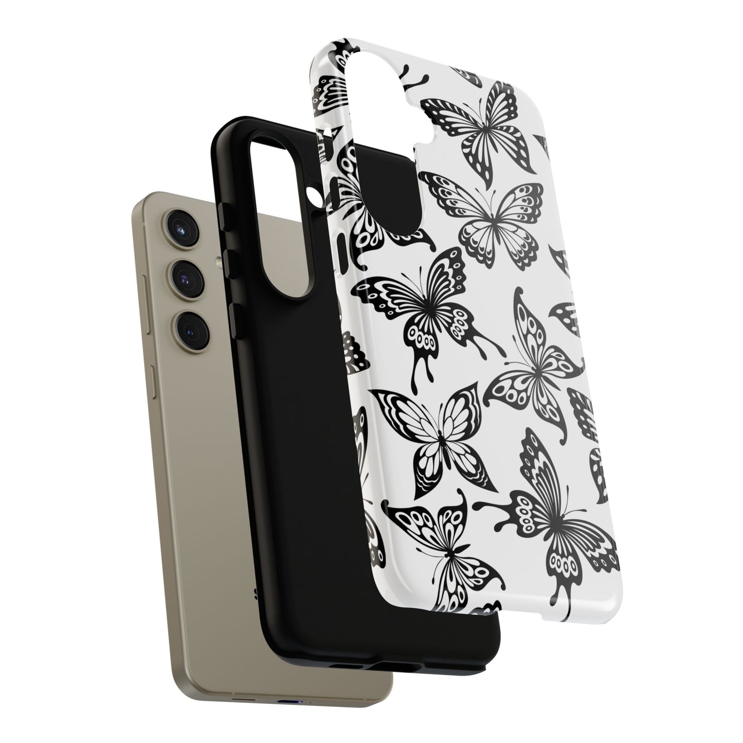 Monochrome Butterfly Pattern Samsung Galaxy  Case – Dual-Layer Protection with Matte Finish