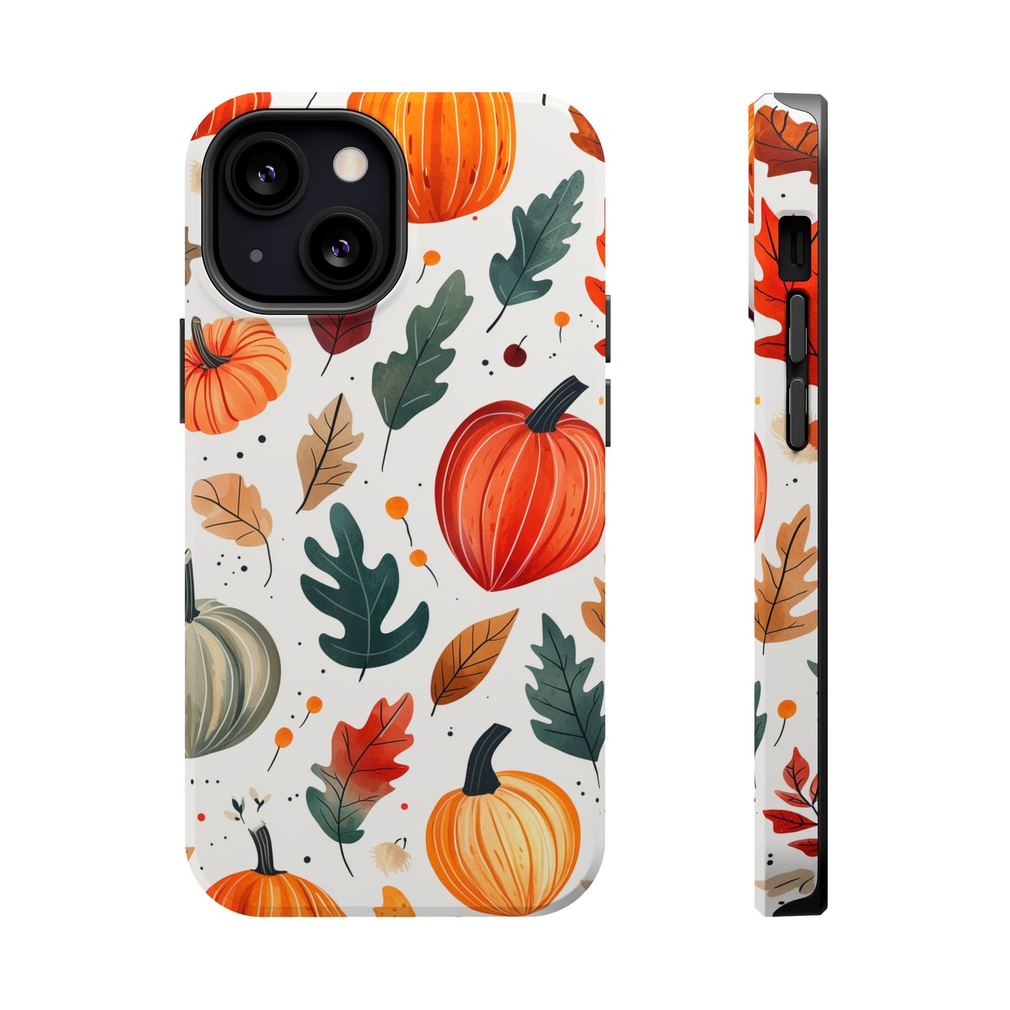 Autumn Harvest MagSafe iPhone Case - Pumpkin and Fall Leaf Design