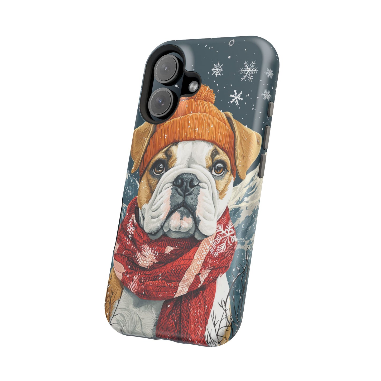 Cozy French Bulldog MagSafe iPhone Case – Rustic Fireplace Protective Cover