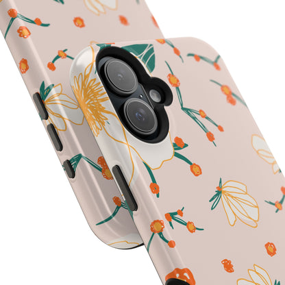 Elegant Magnolia Blossom Tough MagSafe iPhone Case – Soft Blush Background, Shock-Resistant Design