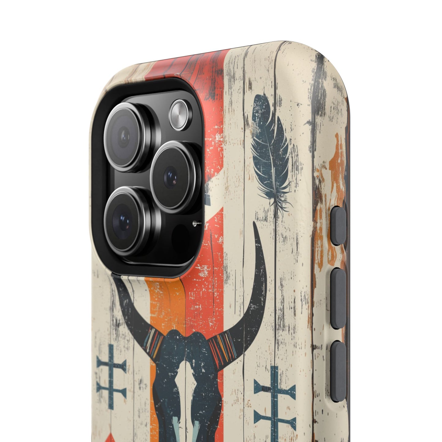 Rustic Western Bull Skull Tough MagSafe iPhone Case – Distressed Wood Design, Dual-Layer Protection