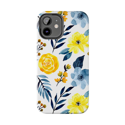 Golden Yellow & Sky Blue Floral – Watercolor Botanical iPhone Case