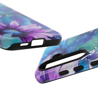 Purple & Teal Watercolor Floral Samsung Galaxy Case - Artistic Flower Design