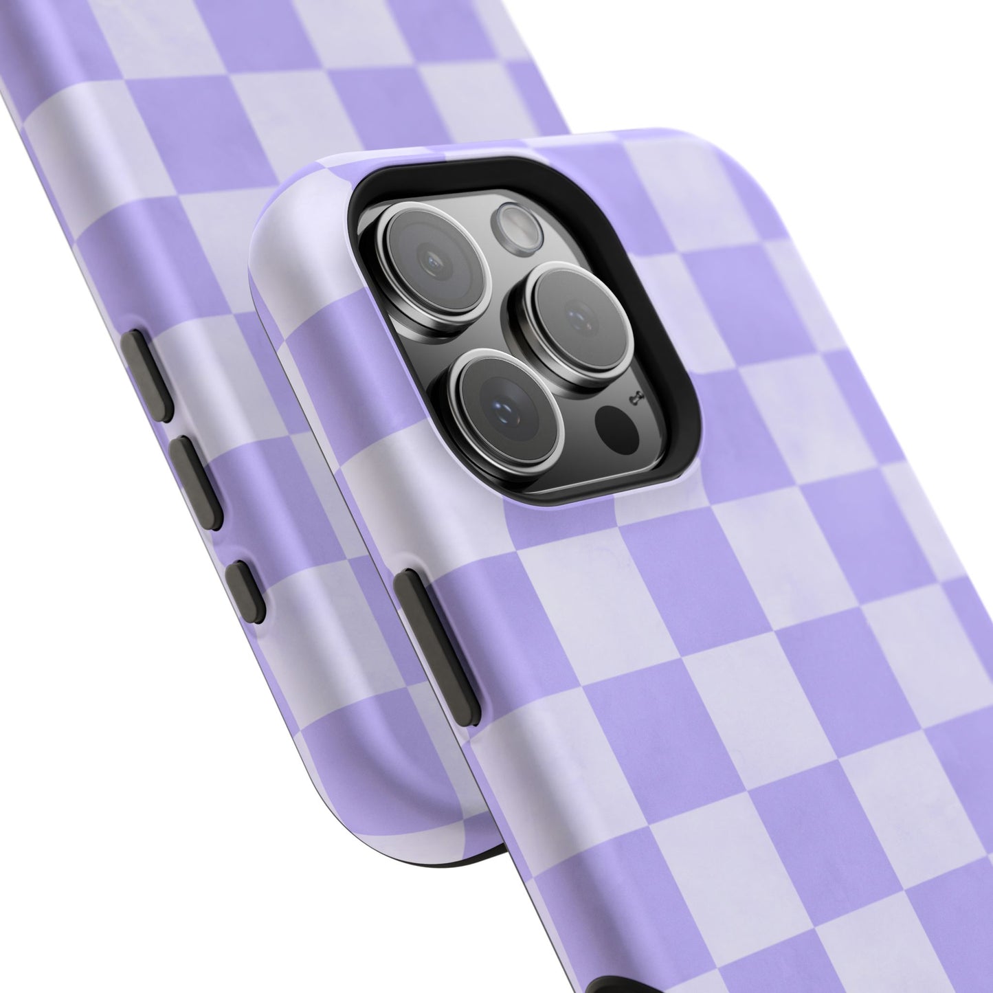 Lavender Checkerboard MagSafe iPhone Case – Shockproof, Smooth Matte Finish, Dual-Layer Design