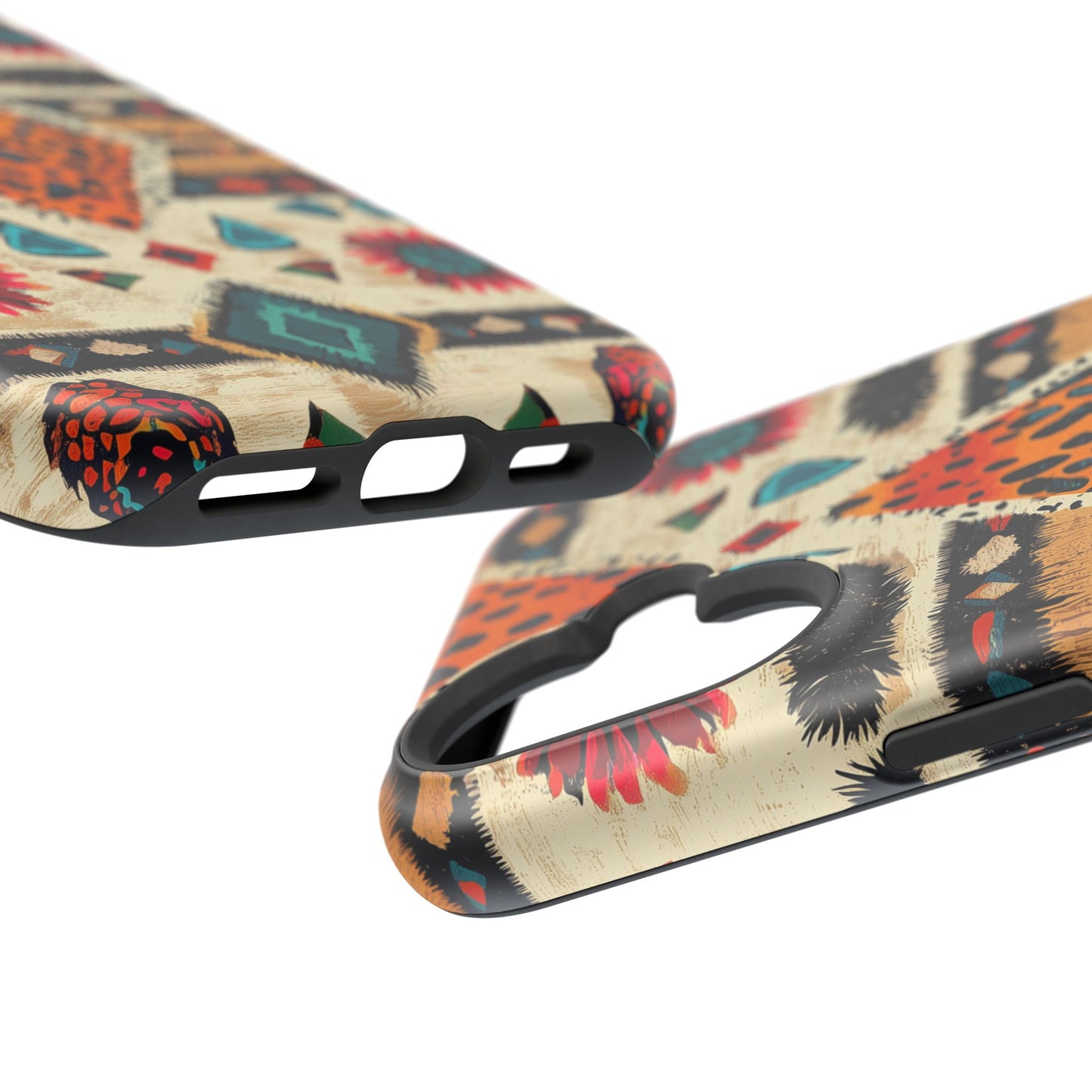 Wild Boho Leopard Print & Floral Tough MagSafe iPhone Case – Eclectic Tribal Design, Dual-Layer Protection