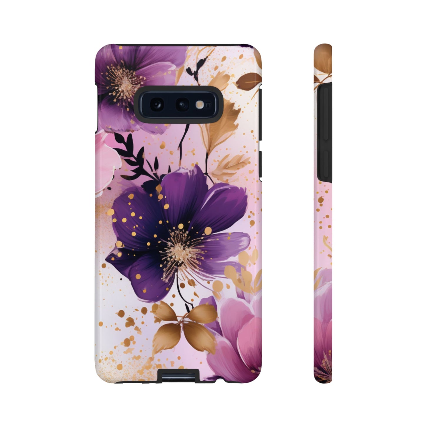 Elegant Purple & Gold Floral Samsung Galaxy Case - Luxe Flower Design