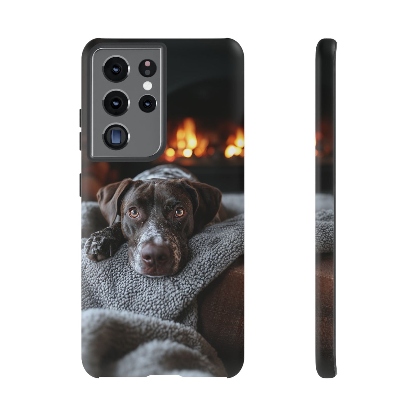 Cozy German Shorthaired Pointer Samsung Galaxy Case – Rustic Fireplace Protective Cover